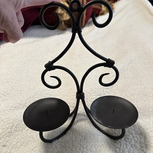 11” Vintage Gothic Dark Brown Scroll Wrought Iron Double Candle Wall Sconce - Picture 6 of 6